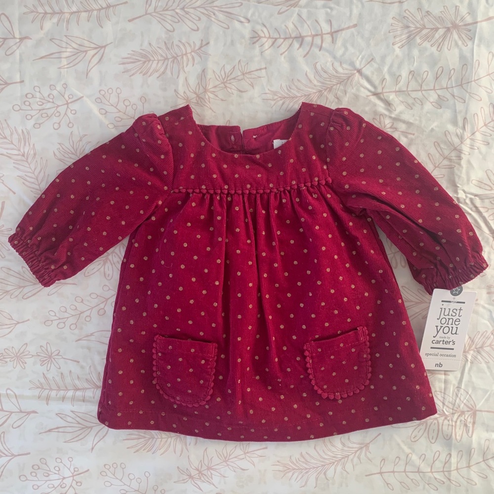 Maroon and Gold Newborn Dress